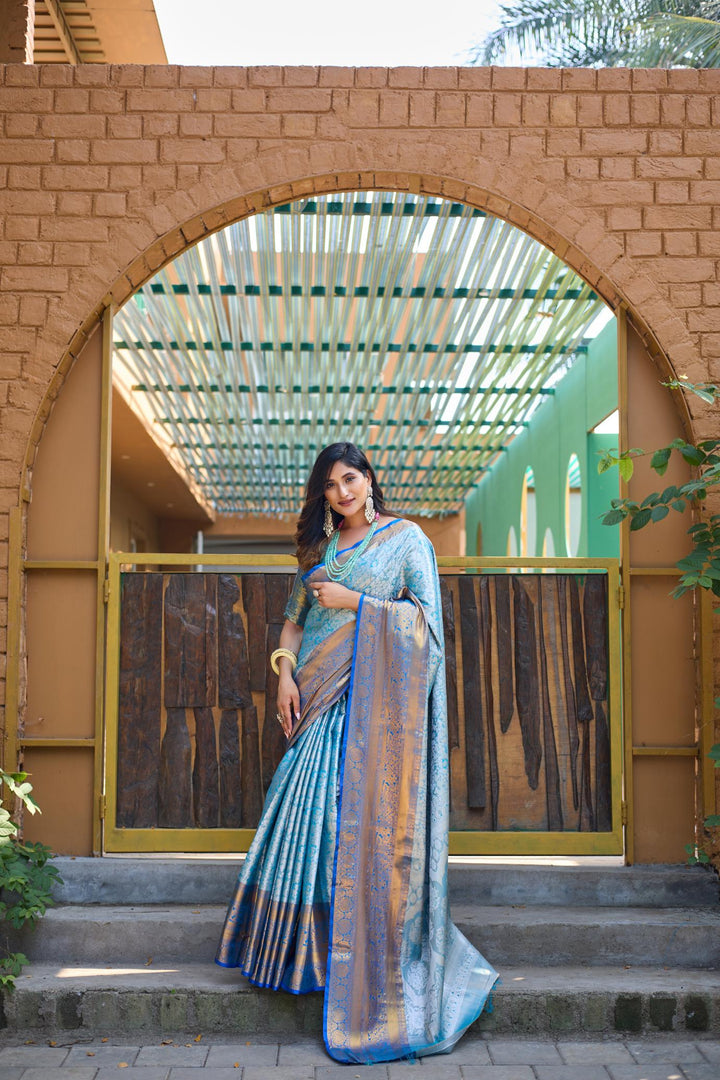 Classy blue banarasi tissue silk saree - PAHRAVA