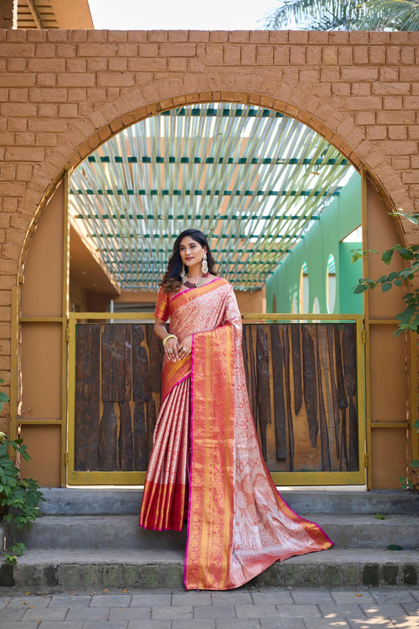 Prism peach banarasi tissue silk saree - PAHRAVA