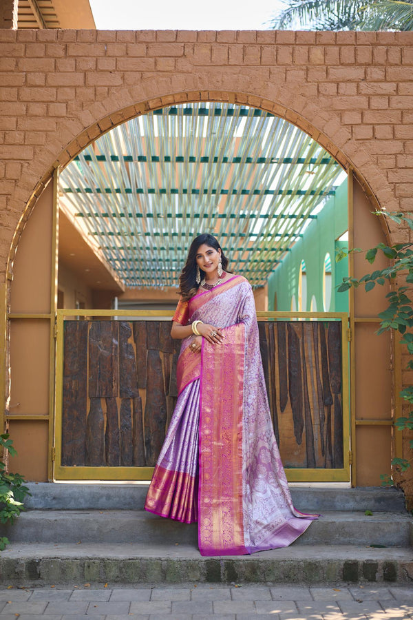 True lavender banarasi tissue silk saree - PAHRAVA