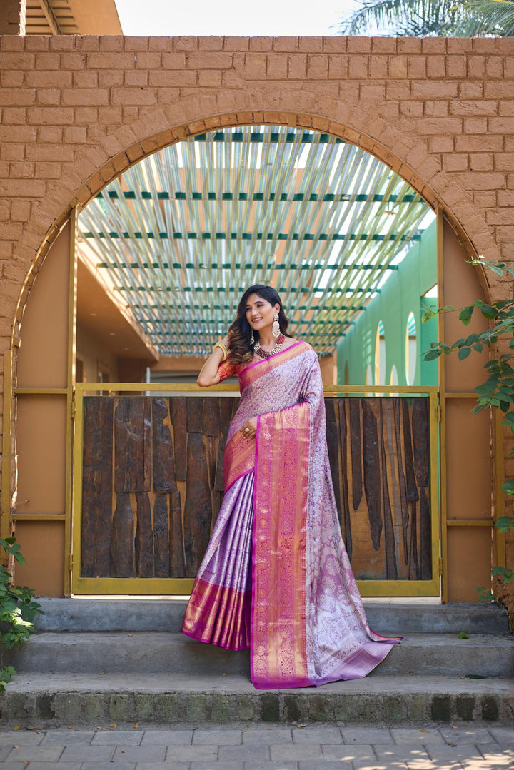 True lavender banarasi tissue silk saree - PAHRAVA