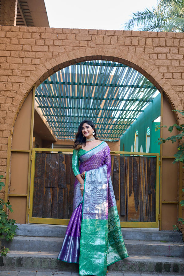 Lavender with green banarasi silk saree - PAHRAVA