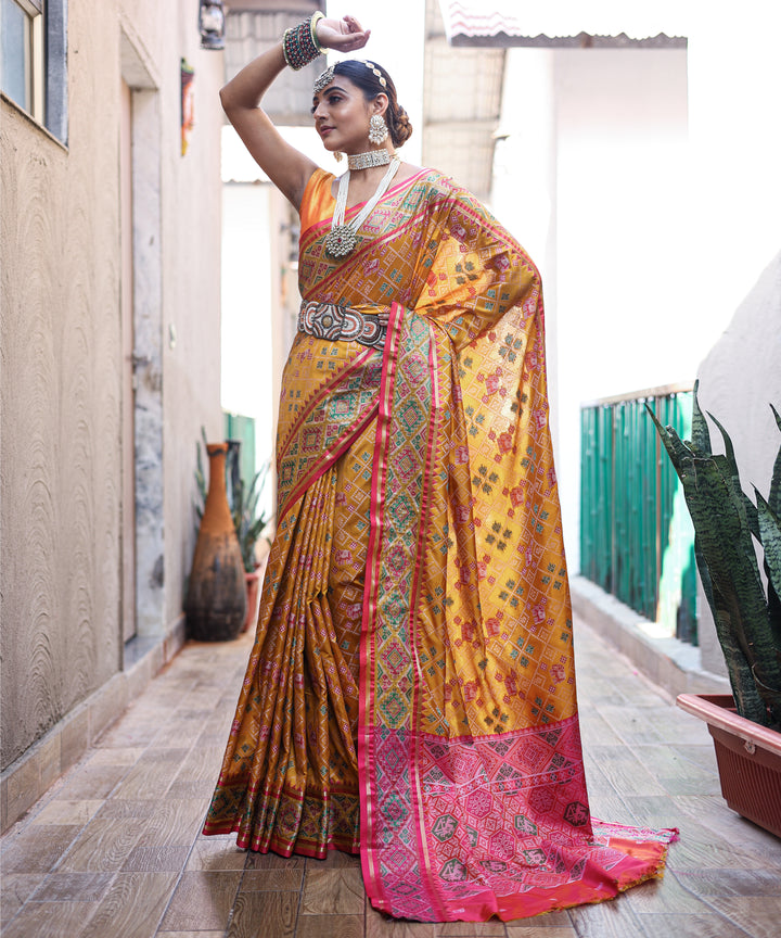 Tangy Orange Patola Weave Silk Saree - PAHRAVA