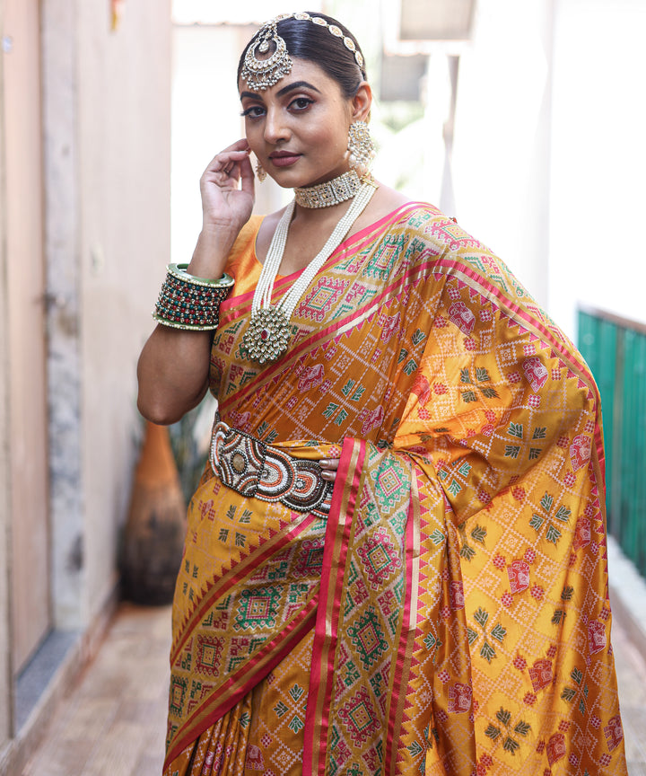 Tangy Orange Patola Weave Silk Saree - PAHRAVA