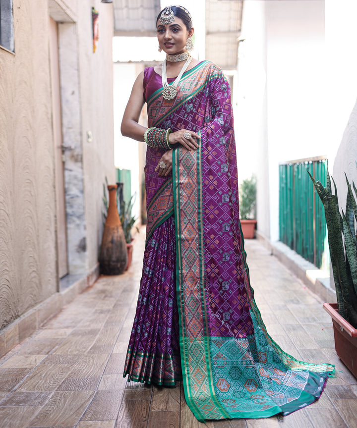 Dark Purple Patola Weave Silk Saree - PAHRAVA