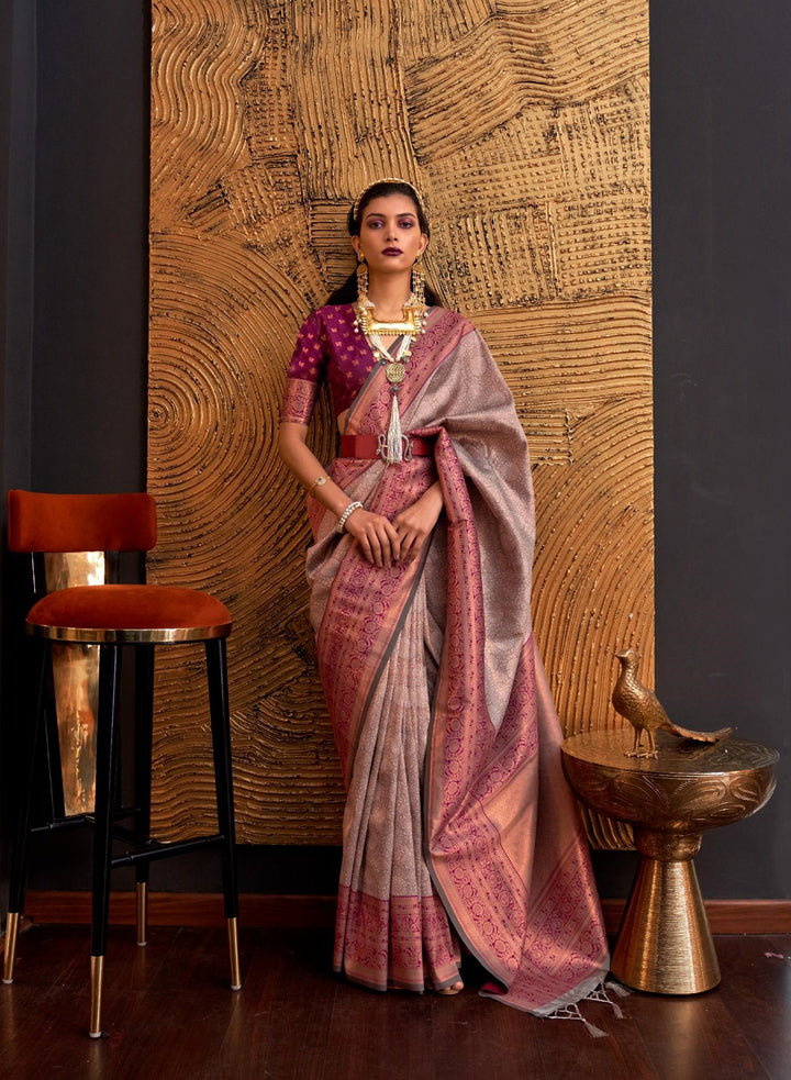 Oriental Pink Chaap Handloom Weaving Silk Saree - PAHRAVA