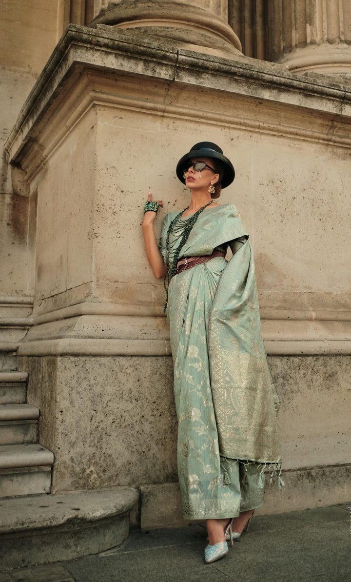 Shadow Green Gota Handloom Silk Saree - PAHRAVA