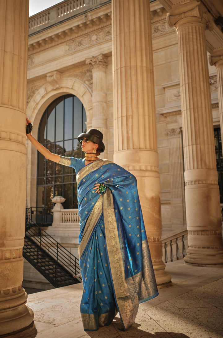 Electric blue Handloom Weaving Khadi Silk Saree - PAHRAVA