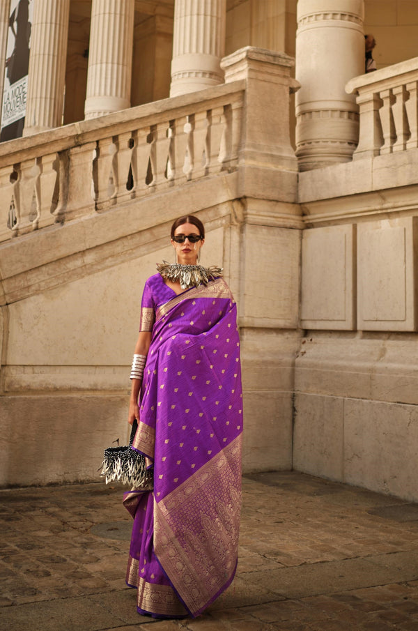 Warm Purple Handloom Weaving Khadi Silk Saree - PAHRAVA