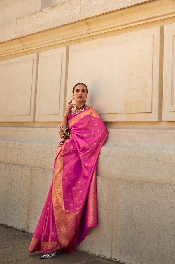 Burnt Pink Handloom Weaving Khadi Silk Saree - PAHRAVA