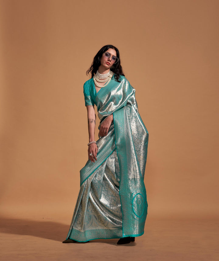 Light Sea Green Pure Satin Handloom Weaving Silk Saree - PAHRAVA