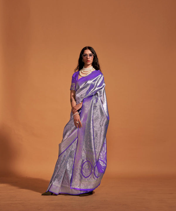 Fuchsia Blue Pure Satin Handloom Weaving Silk Saree - PAHRAVA