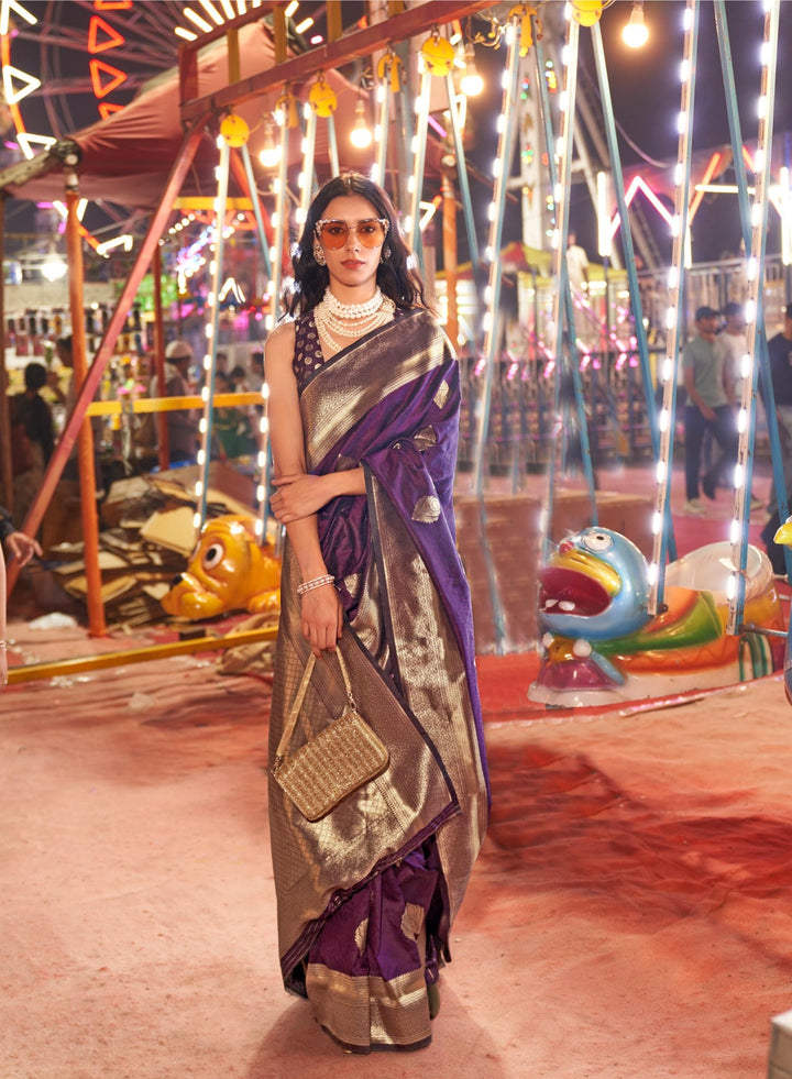 Plum Purple Handloom Weaving Silk Saree - PAHRAVA