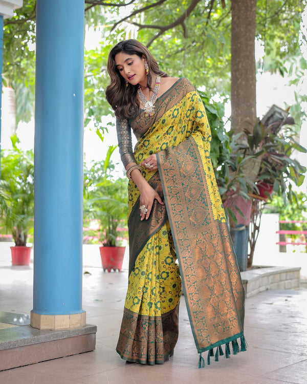 Lightning Yellow Banarasi Silk Saree.