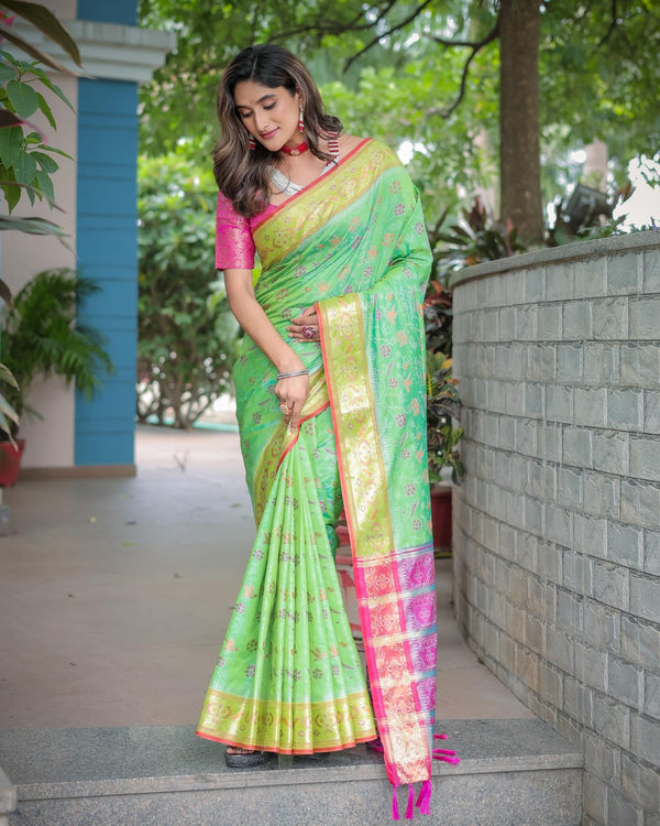 Light Green Soft Patola Silk Saree with Rich Pallu.