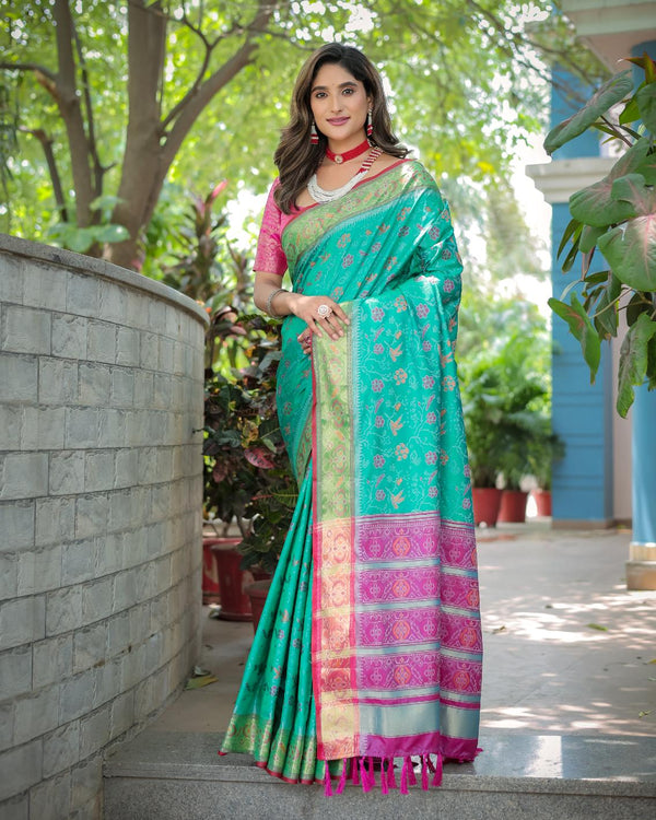 Persian Green Soft Patola Silk Saree with Rich Pallu.