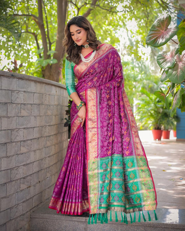 Plum Purple Soft Patola Silk Saree with Rich Pallu.