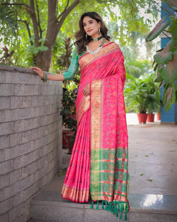 Rose Pink Soft Patola Silk Saree with Rich Pallu.