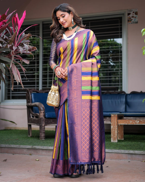 Grape Purple Soft Semi Kanjivaram Pattu Silk Saree.