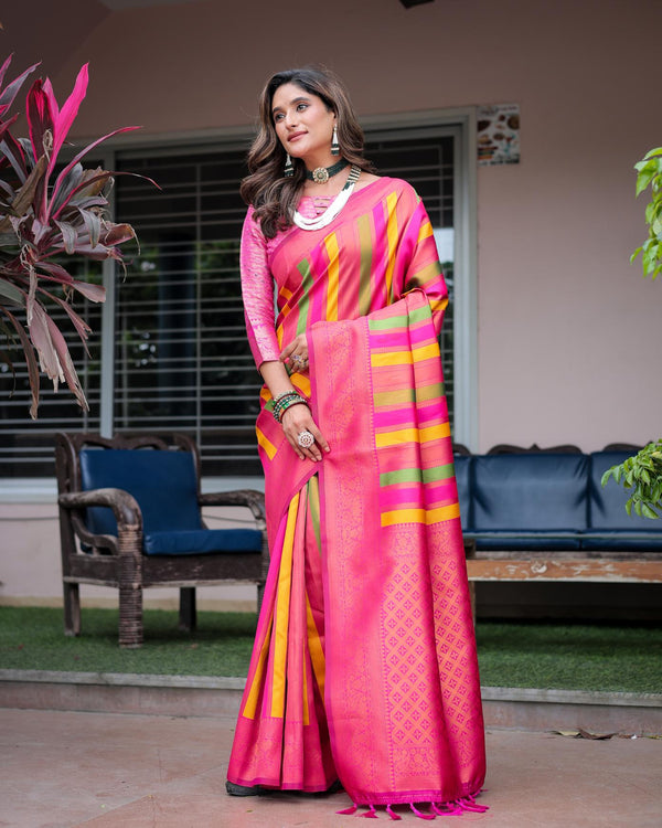 Rosy Pink Soft Semi Kanjivaram Pattu Silk Saree.