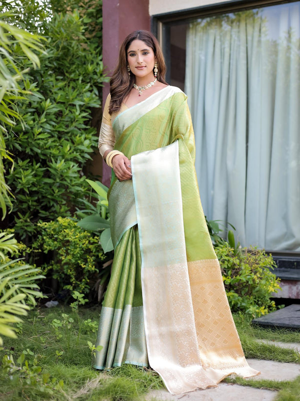 Olive Green Banarasi Handloom Zari Saree.