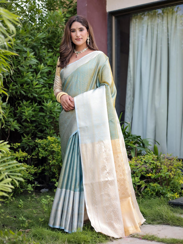 Light Grey Banarasi Handloom Zari Saree.