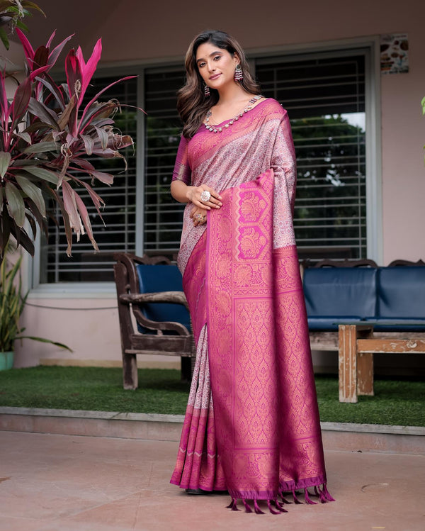 Charm Pink Designer Tassels Banarsi Silk Saree.