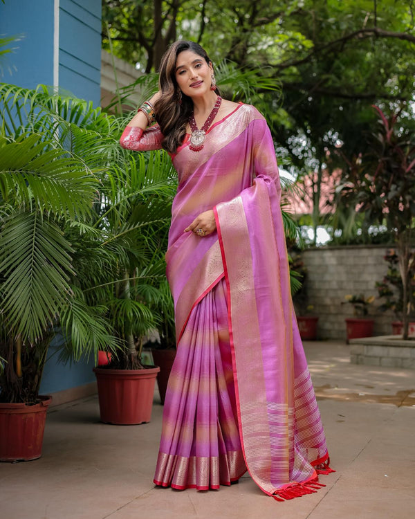 Baby Pink Soft Banarasi Silk Saree with Rangkat Pattern.