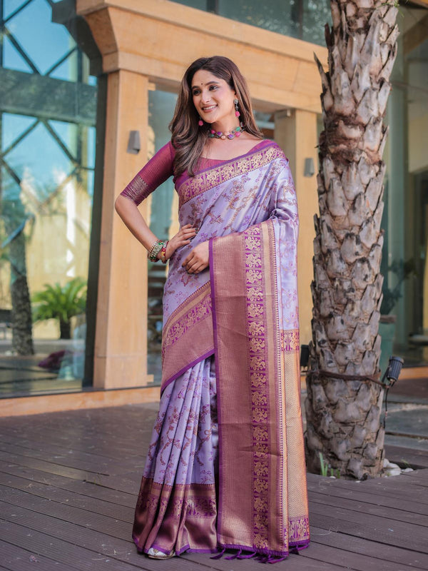 Pastel Purple Dharmavaram Silk With Rich Pallu Saree.