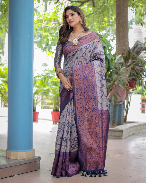 Natural Grey Banarasi Silk Saree.