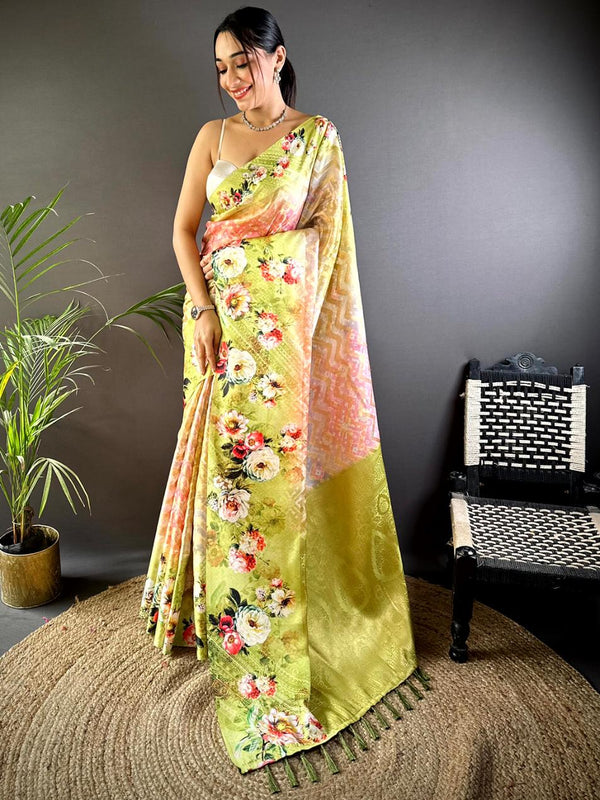 Olive Green Zari Zigzag Kota Doriya Saree