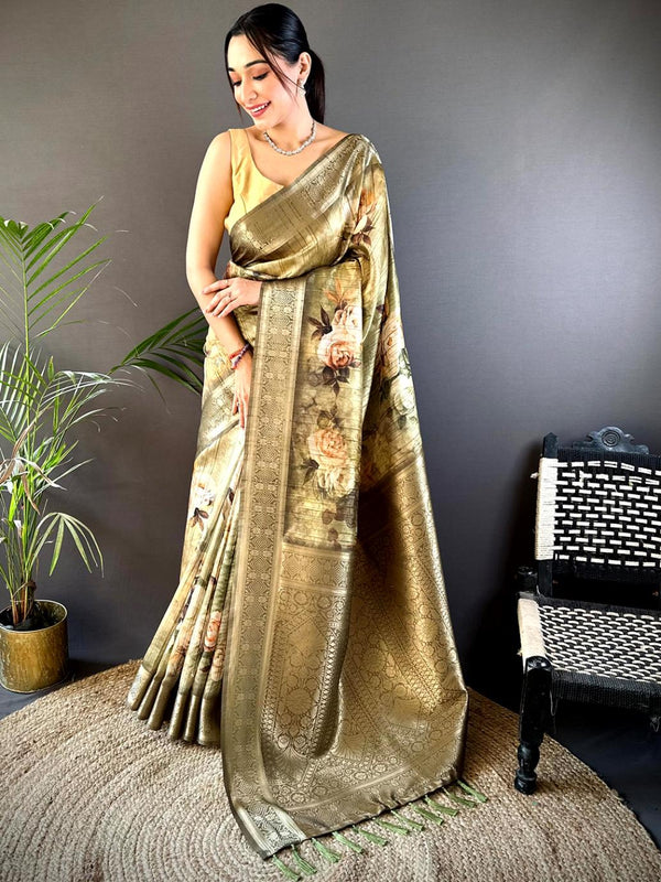 Dull Brown Banarasi Silk Ghicha Tussar Saree