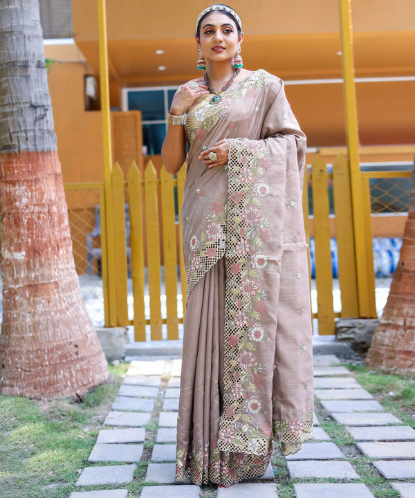 Dusky Brown silk saree - PAHRAVA