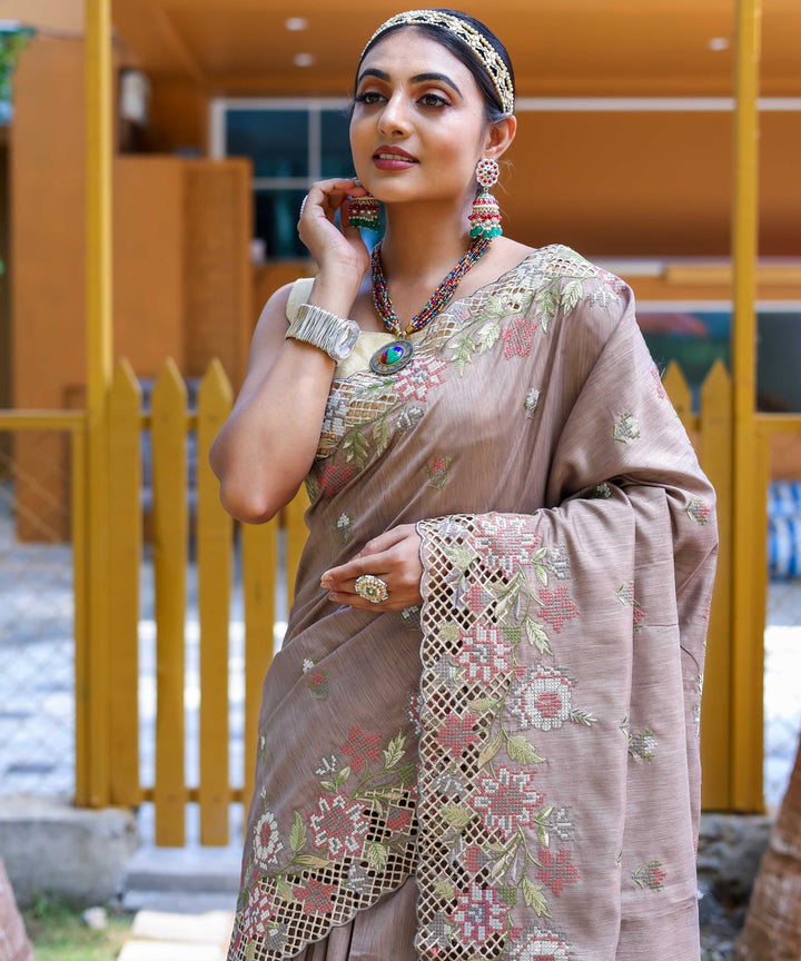 Dusky Brown silk saree - PAHRAVA