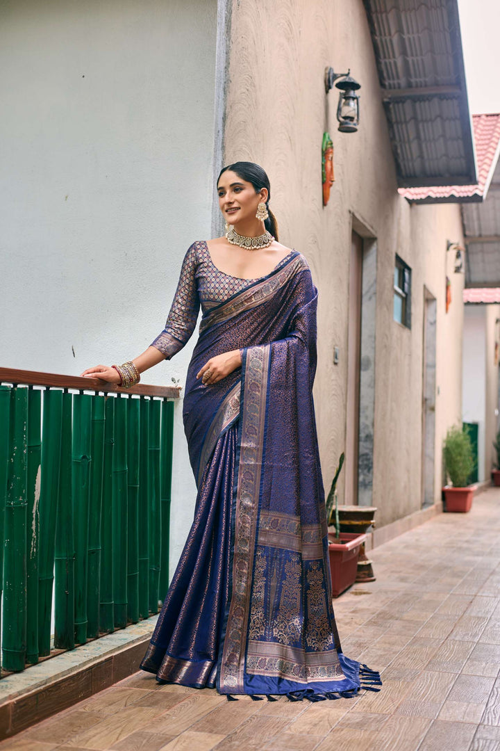 Royal Blue Soft Kubera Dharmavaram Pattu Saree - PAHRAVA