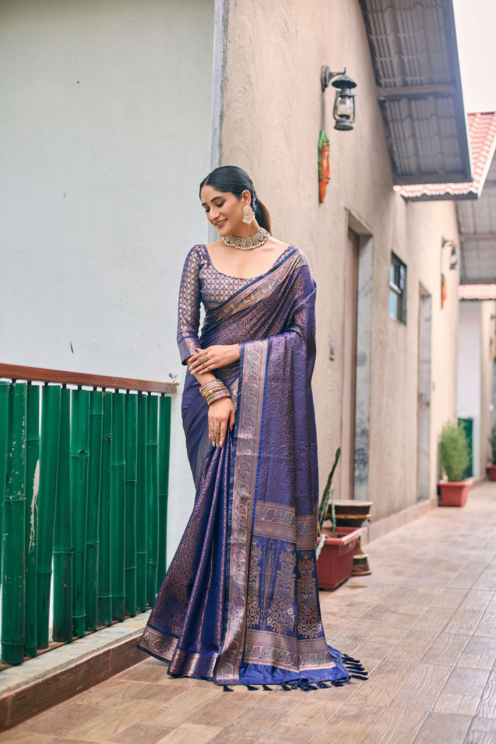 Royal Blue Soft Kubera Dharmavaram Pattu Saree - PAHRAVA