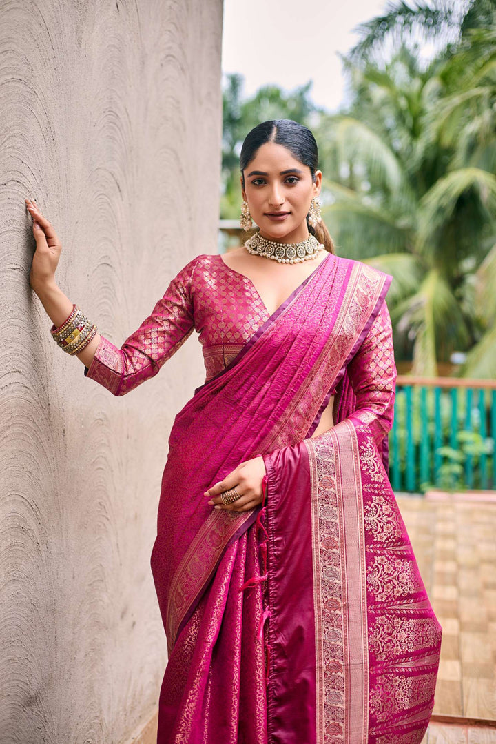 Queen Pink Soft Kubera Dharmavaram Pattu Saree - PAHRAVA