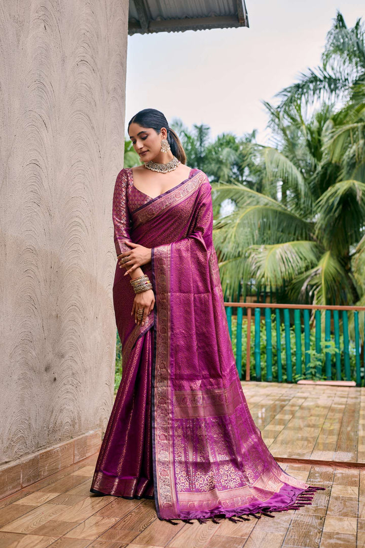 Deep Lavender Soft Kubera Dharmavaram Pattu Saree - PAHRAVA