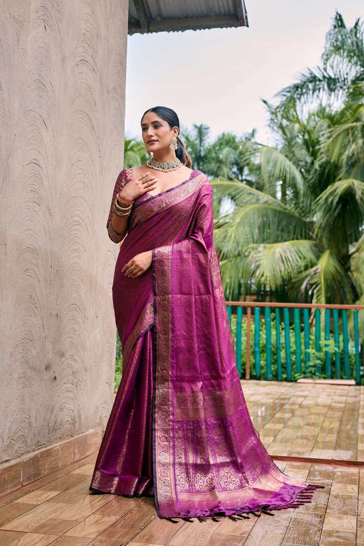 Deep Lavender Soft Kubera Dharmavaram Pattu Saree - PAHRAVA