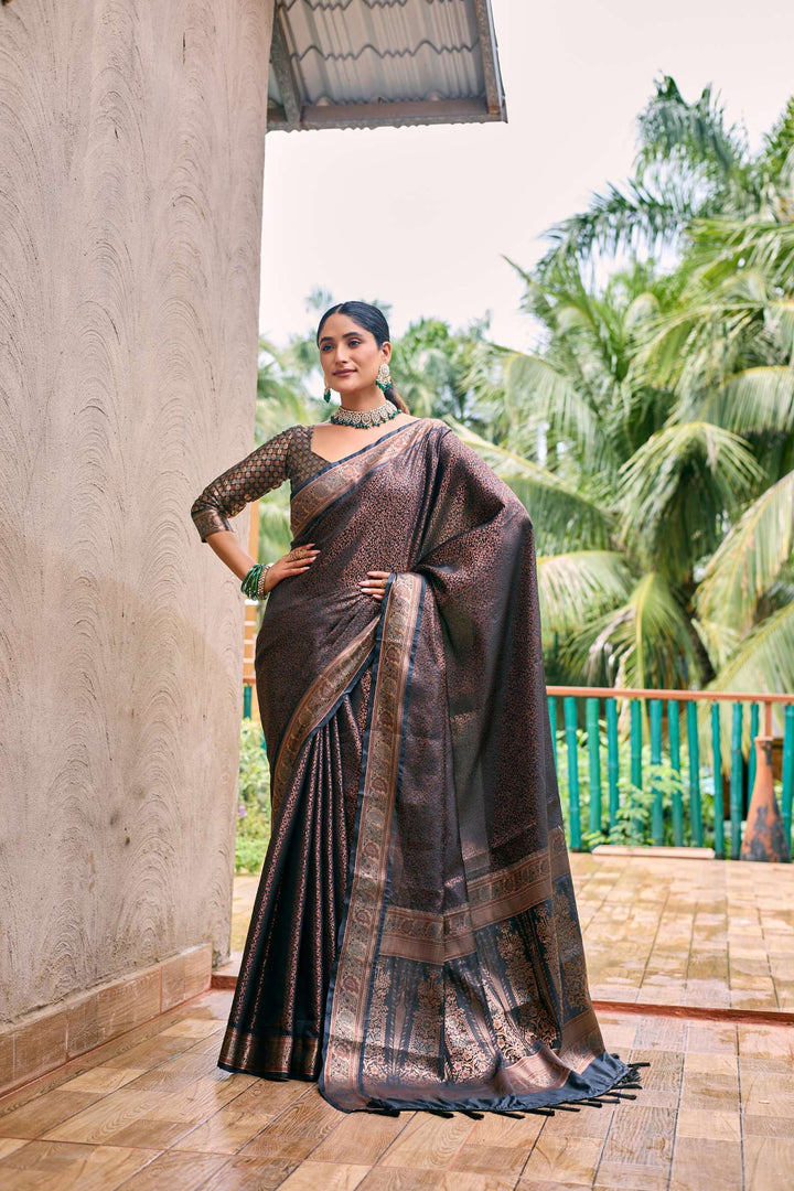 Dark Brown Soft Kubera Dharmavaram Pattu Saree - PAHRAVA