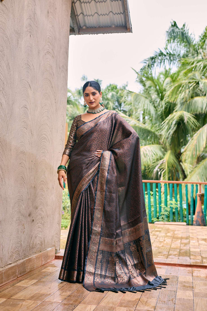 Dark Brown Soft Kubera Dharmavaram Pattu Saree - PAHRAVA