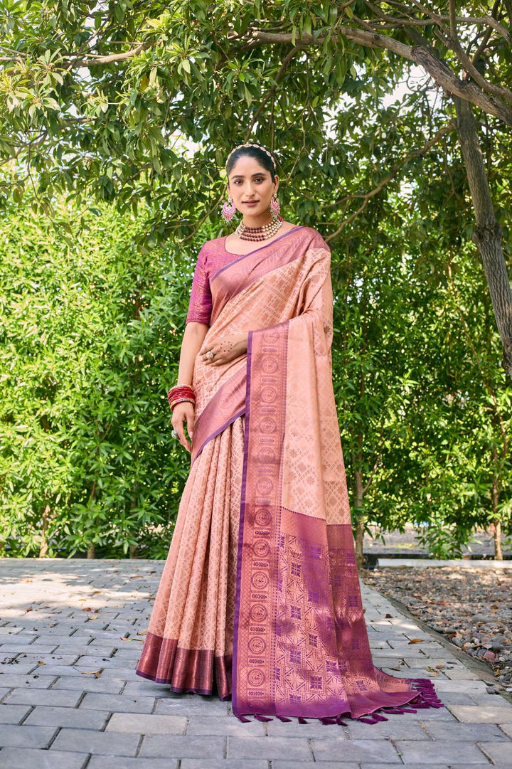 Khakhi Brown Kubera Pattu Kanjivaram Silk Saree - PAHRAVA