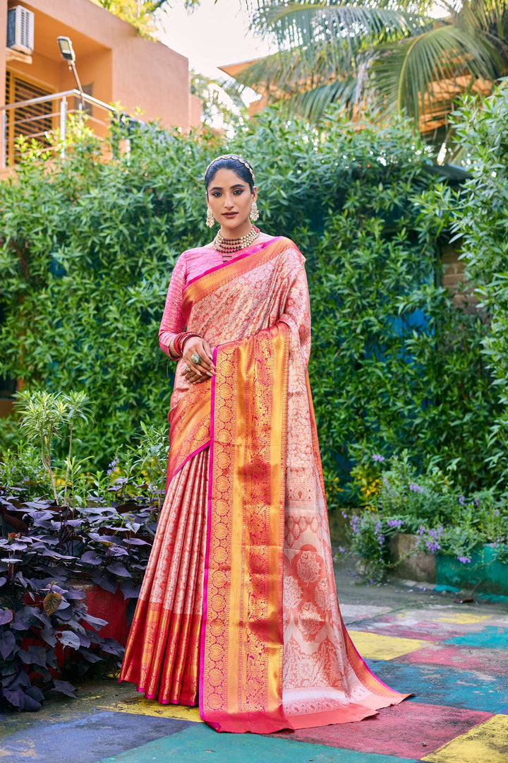 Warm Orange Banarasi Handloom Tissue Silk Saree - PAHRAVA