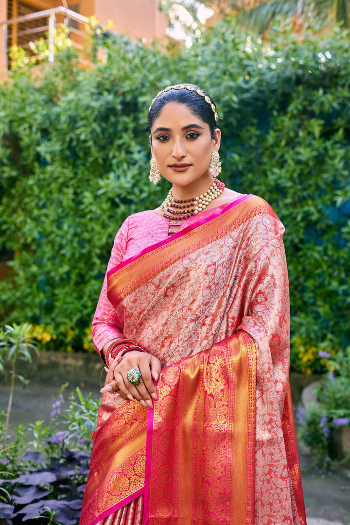 Warm Orange Banarasi Handloom Tissue Silk Saree - PAHRAVA