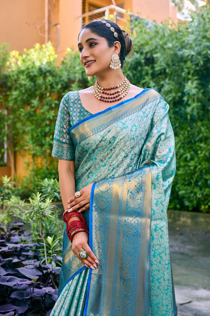 Sea Blue Banarasi Handloom Tissue Silk Saree - PAHRAVA