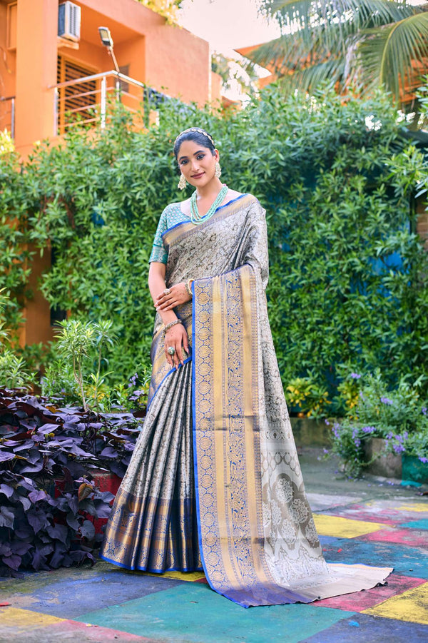 Pastel Lavender Banarasi Handloom Tissue Silk Saree - PAHRAVA