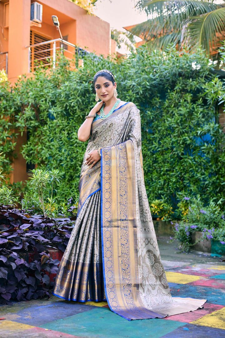 Pastel Lavender Banarasi Handloom Tissue Silk Saree - PAHRAVA