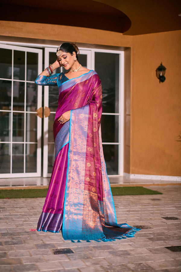 Pure Purple Kanchi Silk Saree - PAHRAVA