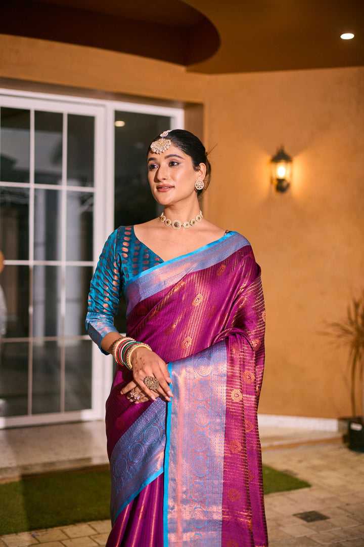 Pure Purple Kanchi Silk Saree - PAHRAVA