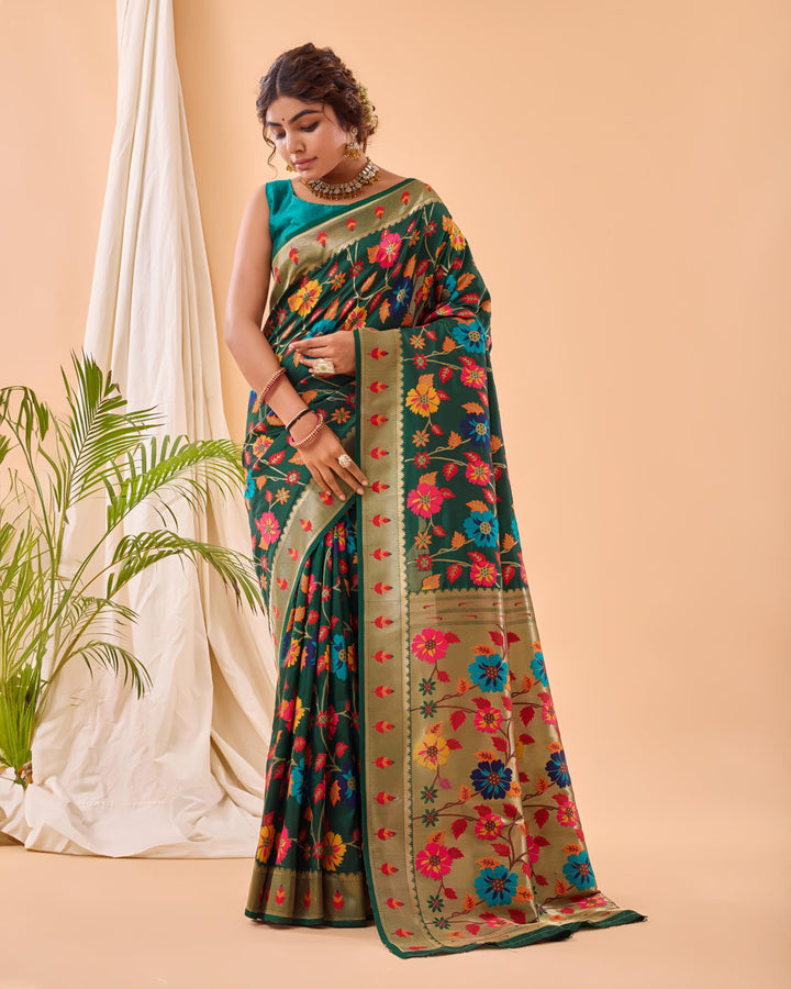 Royal Green Luxury Paithani Silk Saree - PAHRAVA