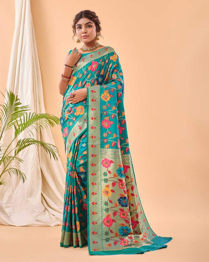 Bright Blue Luxury Paithani Silk Saree - PAHRAVA